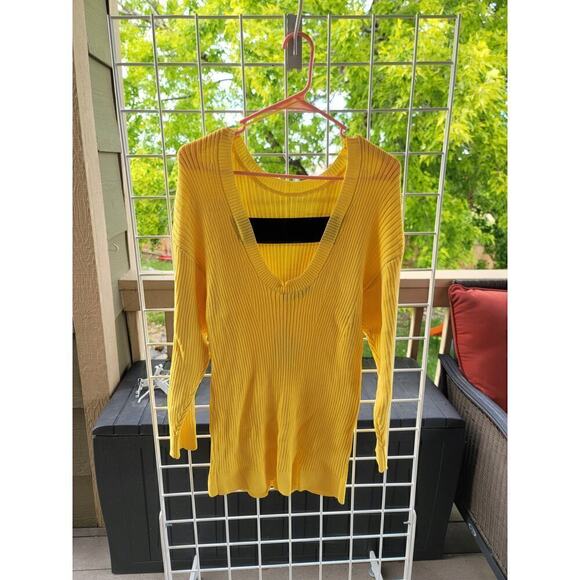 Zara Ribbed Knit Sweater w Open Back/ Black Strap in Bright Yellow, sz Small - Picture 7 of 15